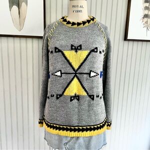 Le Tigre Vintage Grey Crewneck Geometric Pattern Oversized Crewneck Sweater